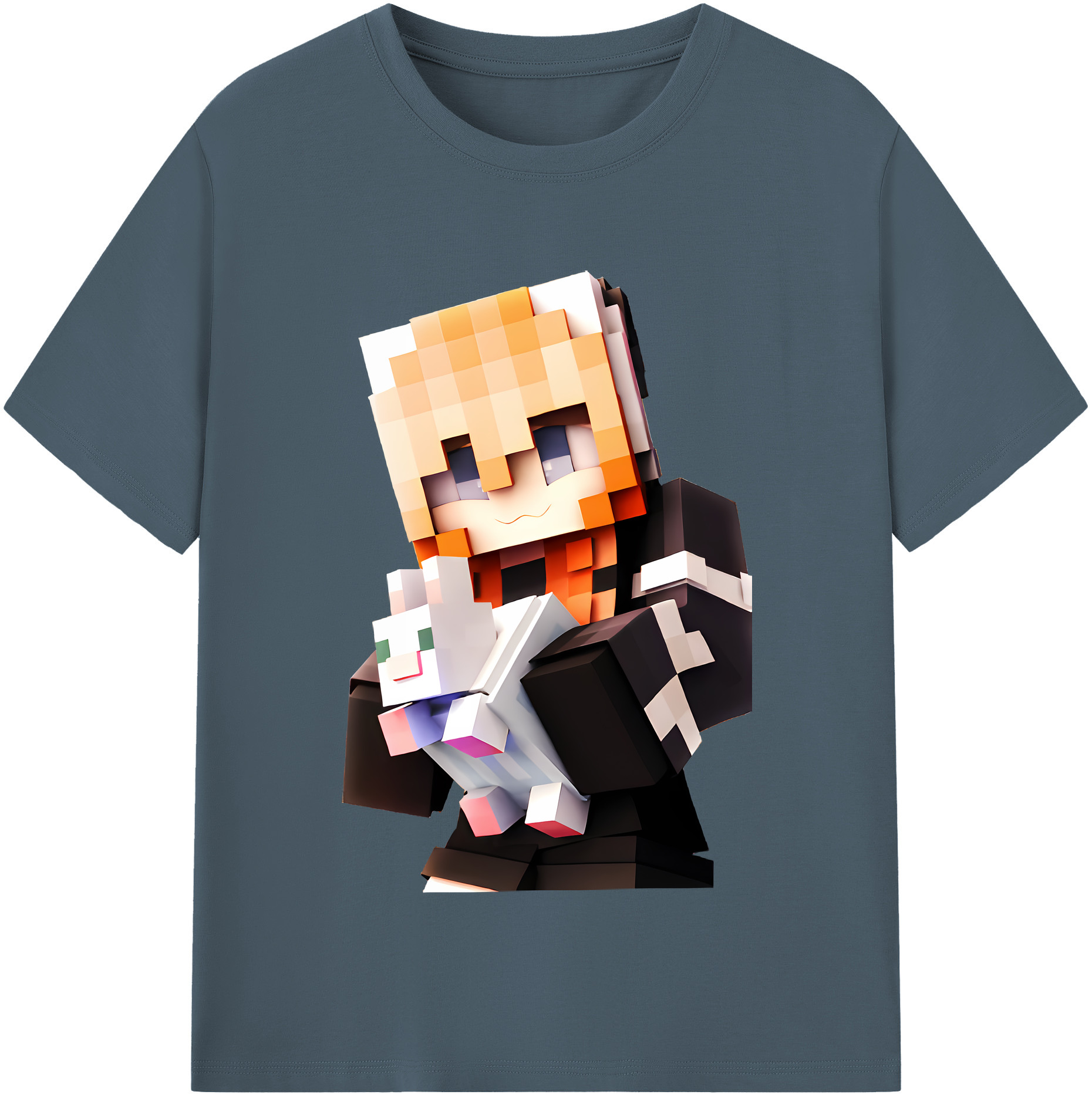 （画像用） マインクラフト ブロックの世界 Minecraft MC Block world 綿100％半袖Tシャツ（フロントプリント）
